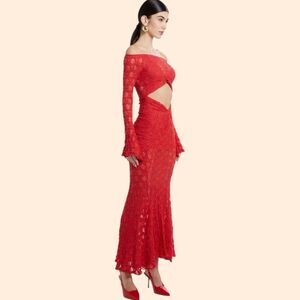 Foren Red Donna Off Shoulder Maxi Dress